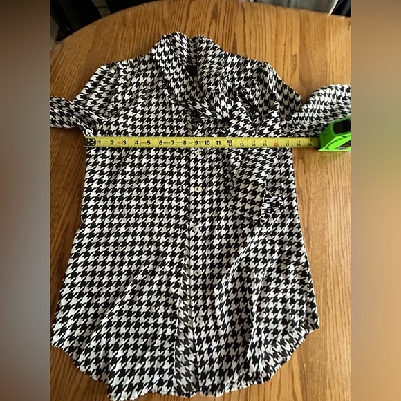 Kardashian Kollection Blouse Houndstooth Bow Long Sleeve Dark Academia Sz XS - Picture 8 of 9